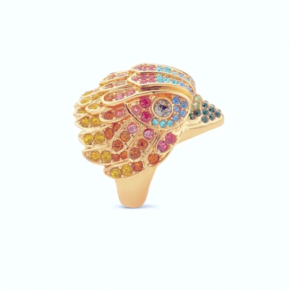 Kurt Geiger Multicolor Crystal Eagle Ring, Gold and Red Cocktail Ring. Box inc.